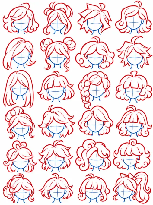 Stylized hair shape library — drawing reference by SodaGuy