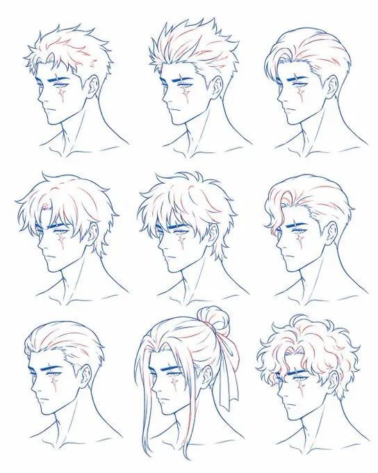 Male hairstyle variations — drawing reference by SodaGuy