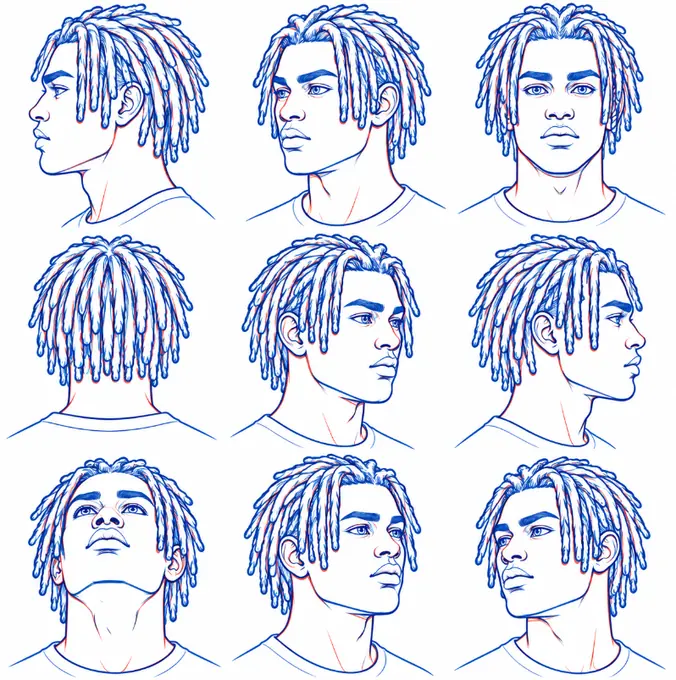 Dreadlocks from every angle — drawing reference by SodaGuy