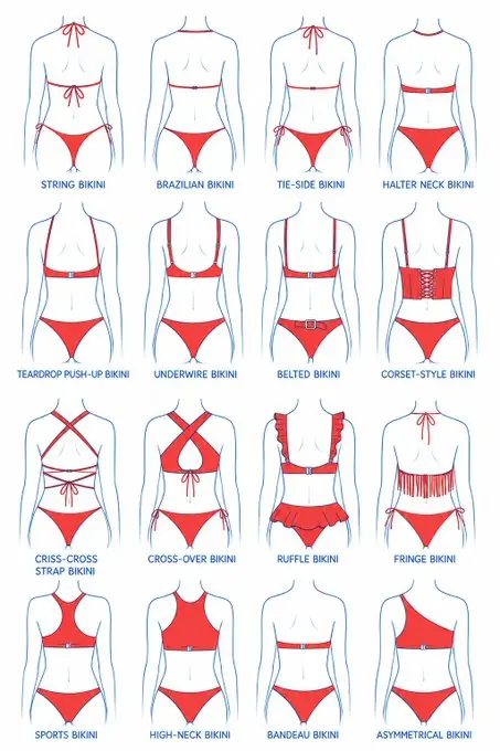 Sixteen bikini back designs — drawing reference by SodaGuy