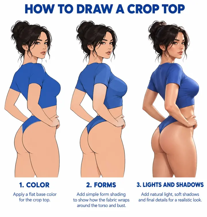 Crop-top rendering in three steps — drawing reference by SodaGuy